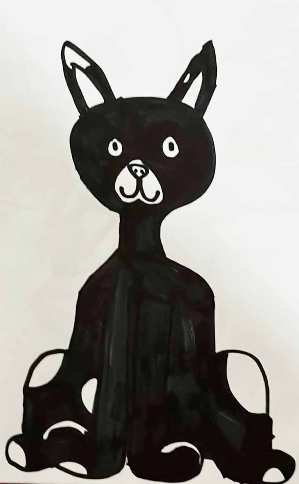 Seated black cat drawn by Charlotte Hirth, 9, of Union Grove